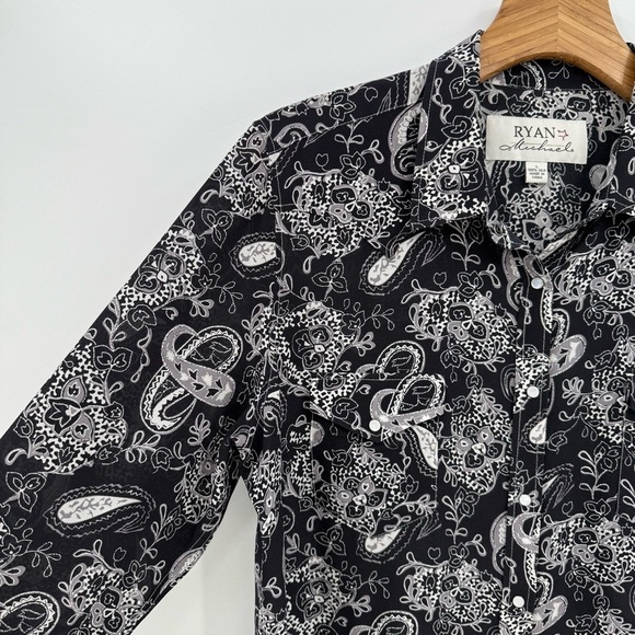 Ryan Michael Silk Paisley Print Western Snap 100% Silk Pearl Snap Shirt Size L - Picture 7 of 14